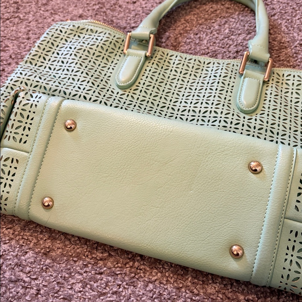 Urban Expressions Mint Green Perforated Tote Handbag - Picture 2 of 4